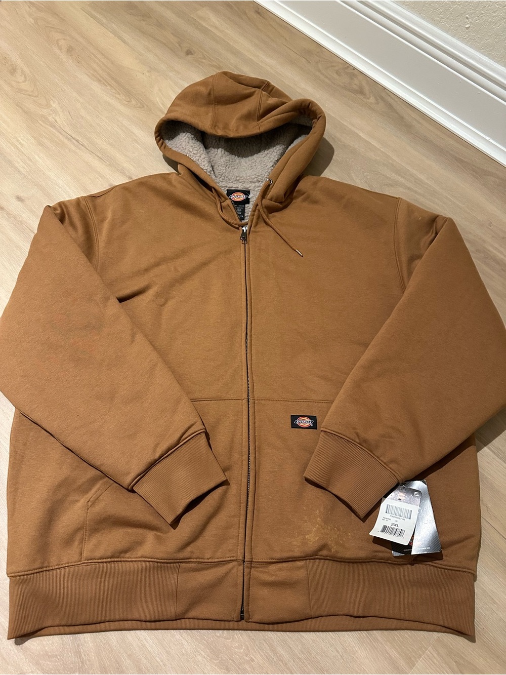 Dickies Workwear Men Brown Hooded Fleece Sherpa Lined Work Jacket Size 2XL Read